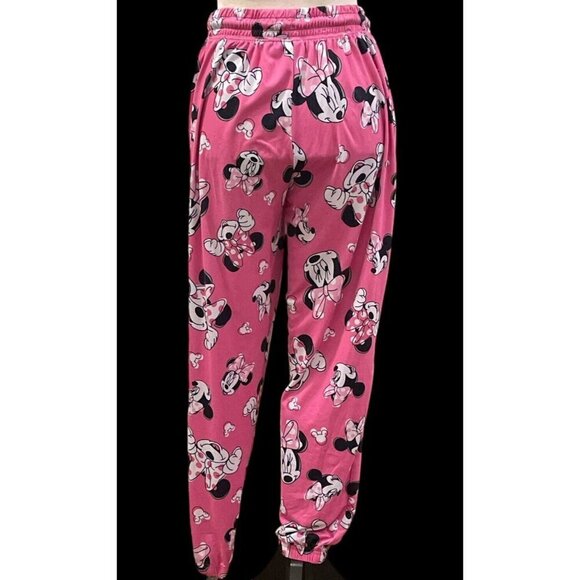 Disney Minnie Mouse Womens Jogger Sleep Pants Size M 8/10 Pink  Drawstring - Picture 9 of 16
